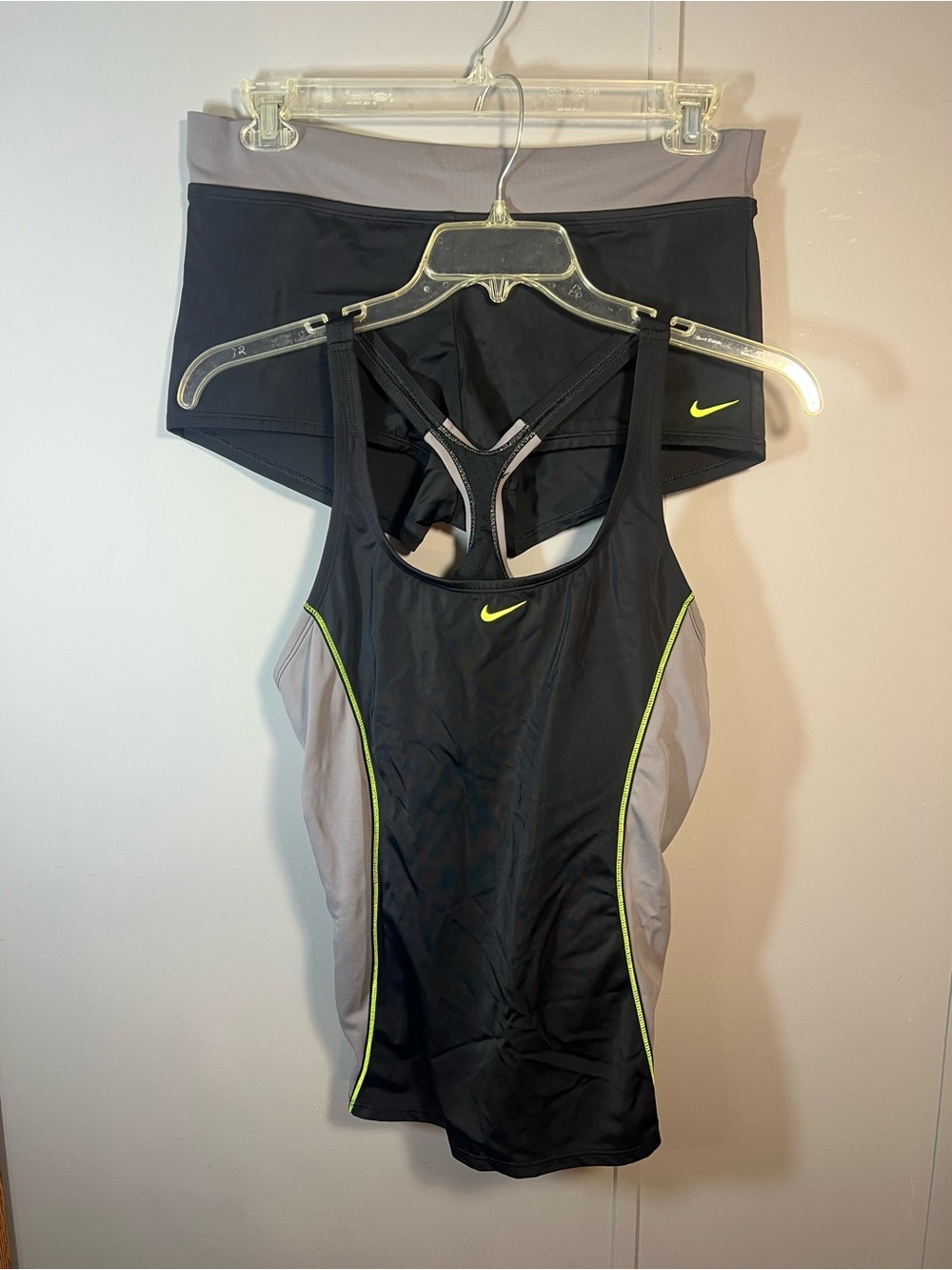 Nike Swimwear 2 Two Piece Tankini Swim Suit XL Gray/Black/Neon Green